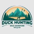 Duck Hunting Silhouette with Dog Vintage Green and Orange Colorful Emblem Royalty Free Stock Photo