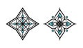 Two ornamental geometric starburst designs with intricate patterns and subtle color accents isolated on white background Royalty Free Stock Photo