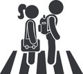 Isolated predestrian cross with boy and girl, school zone Royalty Free Stock Photo