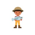 Illustration of a Boy Holding a Fish. Royalty Free Stock Photo