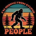 Bigfoot Hiding from Stupid People â Funny Sasquatch Retro Sunset Design for Introverts & Nature Lovers Royalty Free Stock Photo