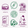 Illustration featuring stylized drawings of various food and drink items alongside scientific instruments. Royalty Free Stock Photo