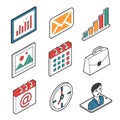 Collection of isometric icons featuring business elements. Royalty Free Stock Photo