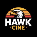 A stylized logo featuring an eagle\'s head, HAWK CINE vector t shirt design Royalty Free Stock Photo