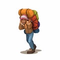 Mountain Porter Carries Loads for Climbers and Expeditions Cartoon Illustration Vector Royalty Free Stock Photo