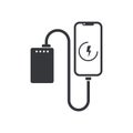 Isolated pictogram of powerbank charging smartphone with USB cable Royalty Free Stock Photo