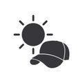 Isolated pictogram of hat and sun rays, symbolizing sun heat protection Royalty Free Stock Photo