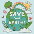Save Our Earth Clipart Cartoon Planet with Eco-Friendly Message Royalty Free Stock Photo