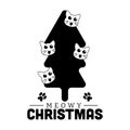 Meowy Christmas Tree of Whiskers: Four Curious Cats Peek Out with Paws and Purrs in a Festive Holiday Greeting Royalty Free Stock Photo