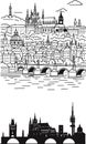 line drawings depict prague, czech republic, highlighting iconic landmarks Royalty Free Stock Photo