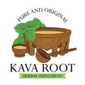 Kava root drink with traditional wood bowl illustration design Royalty Free Stock Photo