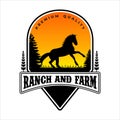 Ranch And Farm Vintage Badge, Horse Ranch Sunset Emblem Royalty Free Stock Photo
