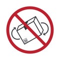 Isolated prohibition sign of rotating cardboard box, symbol for package safety, shipping instructions, fragile parcel handling Royalty Free Stock Photo