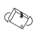 Isolated pictogram of rotating cardboard box, symbol for package safety, shipping instructions Royalty Free Stock Photo