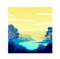 Silhouette landscape art with vivid blue and yellow hues Royalty Free Stock Photo