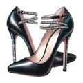 Black Stiletto Heels with Crystal Embellishments Royalty Free Stock Photo