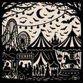Haunted Carnival Fair Tents And Roller Coaster Silhouette Royalty Free Stock Photo