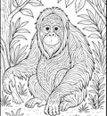 Orangutan Jungle Coloring Page Line Art Royalty Free Stock Photo