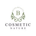 initial letter b leaves nature logo design for cosmetic and beauty graphic vector icon Royalty Free Stock Photo