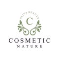 initial letter c leaves nature logo design for cosmetic and beauty graphic vector icon Royalty Free Stock Photo