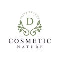 initial letter d leaves nature logo design for cosmetic and beauty graphic vector icon Royalty Free Stock Photo