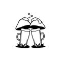 Two stylized beer mugs form the base of mushroom illustrations Royalty Free Stock Photo