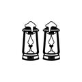 Two stylized, black-and-white illustrations of lanterns with an ornate design Royalty Free Stock Photo