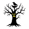 Spooky Halloween Tree Silhouette with Crow and Nest â Creepy Haunted Forest Illustration Royalty Free Stock Photo