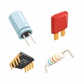 Electronic Components Set Isometric Vector Illustration of Capacitor, Resistor, IC, and Diode Royalty Free Stock Photo