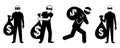 Collection of thief silhouettes with money bags, perfect for crime and security design projects. Royalty Free Stock Photo