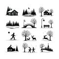 Winter Landscape Silhouette Pack â Calm Seasonal Design Pack. Royalty Free Stock Photo