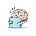Cute Cartoon Brain Sleeping Peacefully with Pillow Royalty Free Stock Photo