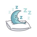 Peaceful Sleeping Cartoon Moon on Pillow with Zzz Royalty Free Stock Photo