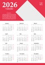 Calendar design template 2026 vector. Calendar 2026 Template vector. Editable Calendar Design 2026. calendar for 2026 Royalty Free Stock Photo