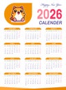 Cute Calendar design template for 2026 vector. calendar design template. Royalty Free Stock Photo