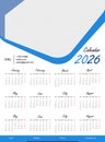 Calendar design for 2026 vector. calendar design template for 2026 vector. calendar design template. Royalty Free Stock Photo