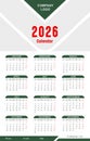 calendar design template for 2026 vector. calendar design template. Editable calendar design set. Royalty Free Stock Photo