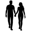 Couple holding hands silhouette in black and white Royalty Free Stock Photo