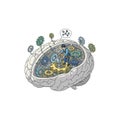 Brain Mechanics: Engineer Working on Gears Inside Human Brain Royalty Free Stock Photo