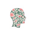 Floral Silhouette of a Human Head Profile Royalty Free Stock Photo