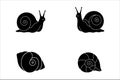 Black silhouettes of garden snails and spiral shell icons graphic design element set Royalty Free Stock Photo