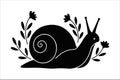 Stylized snail and flowers graphic silhouette vector design element on white background Royalty Free Stock Photo