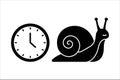 Snail and clock icon symbolizing slow time, delay, and procrastination concepts. Royalty Free Stock Photo