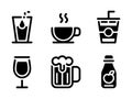 Collection of Cold and Hot Drink Icons: Mug, Glass, and Bottle. Royalty Free Stock Photo