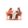 Two Women in Conversation at a Coffee Table Vector Illustration Royalty Free Stock Photo