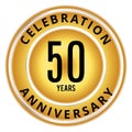 Gold circular emblem celebrating a 50-year anniversary Royalty Free Stock Photo