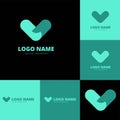 Abstract Heart Logo Design Variations - Teal and Black Royalty Free Stock Photo