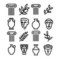 A large set of minimalist ancient Greek thin line icons Royalty Free Stock Photo