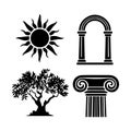 Ancient civilization symbols, architectural arch and natural elements. Royalty Free Stock Photo