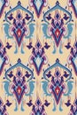 Ikat Pattern, Oriental Damask Seamless Print, Plum Teal Red Luxury Fabric Royalty Free Stock Photo